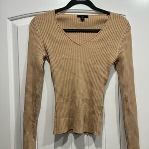 GAP Tan Ribbed V-Neck Blouse